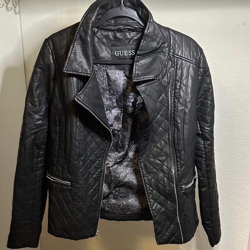 GUESS Quilted Black Faux Leather Jacket